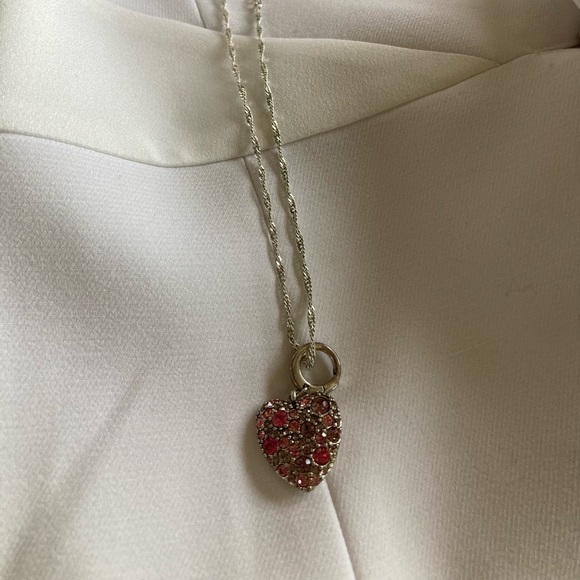 Fossil Pink crystals heart charm with chain 💖 - Picture 7 of 8